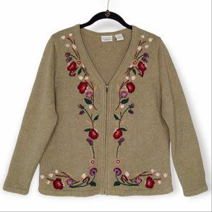Vtg Classic Elements Knit Cardigan Sweater Size S Petite Embroidered Florals